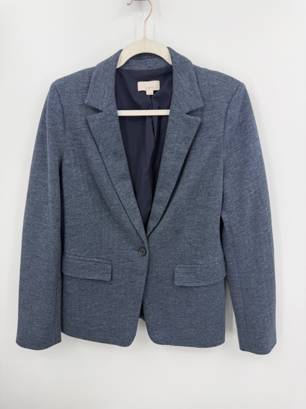 LOFT by Ann Taylor Blue Gray Blazer Cotton Knit‎ - Elbow Patches - Women’s Sz 8